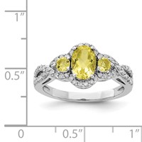 Sterling Silver Rhodium Oval Diam. & Lemon Quartz Ring view 3