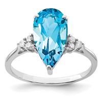 Sterling Silver Rhodium Blue Topaz & Diam. Ring view 1