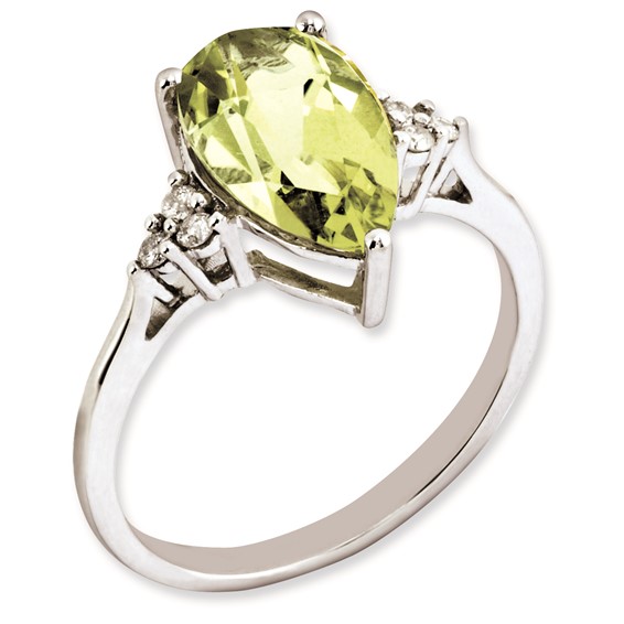 Sterling Silver Rhodium-plated Diamond & Lemon Quartz Ring