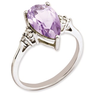 Sterling Silver Rhodium-plated Diamond & Pink Quartz Ring