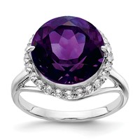 Sterling Silver Rhodium-plated White Topaz & Amethyst Ring view 1