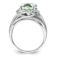 Sterling Silver Rhodium Green Quartz Ring view 2