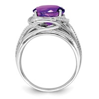 Sterling Silver Rhodium-plated Oval Amethyst Ring view 2