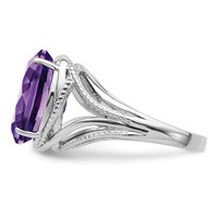 Sterling Silver Rhodium-plated Oval Amethyst Ring view 4