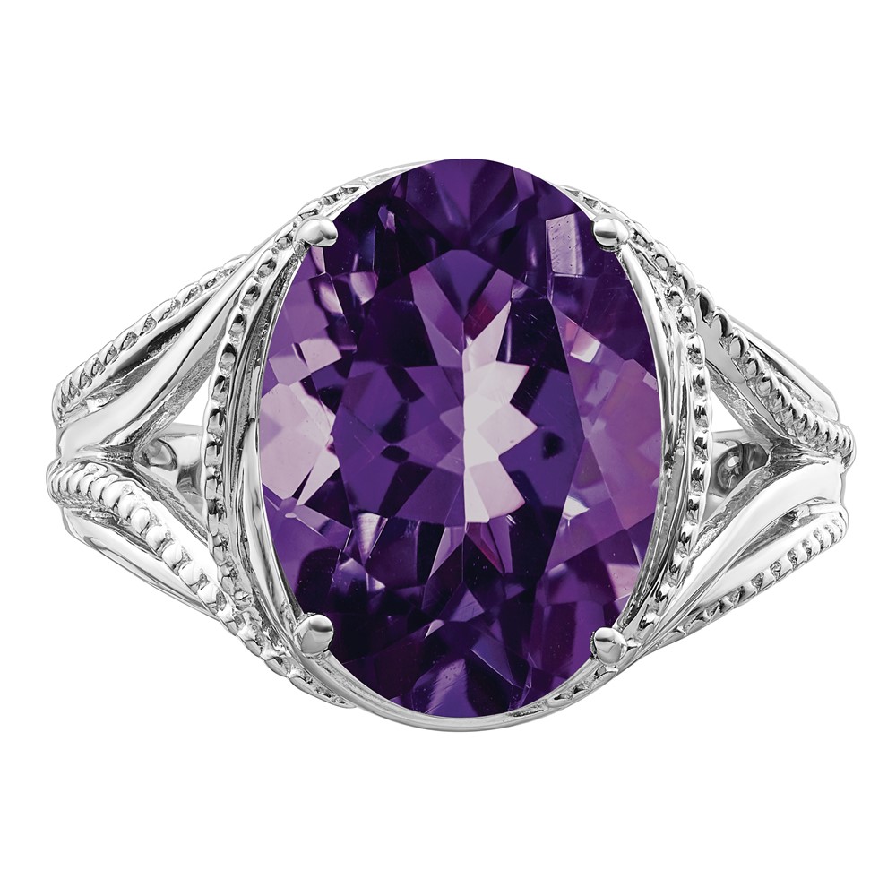 Sterling Silver Rhodium-plated Amethyst Ring (QR3085AM-9)