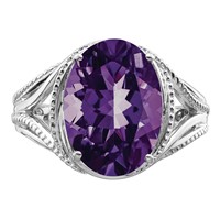 Sterling Silver Rhodium-plated Oval Amethyst Ring view 5