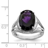 Sterling Silver Rhodium-plated Oval Amethyst Ring view 3