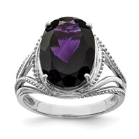 Sterling Silver Rhodium-plated Oval Amethyst Ring view 1