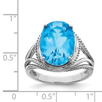 Sterling Silver Rhodium Blue Topaz Ring view 3