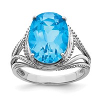Sterling Silver Rhodium Blue Topaz Ring view 1