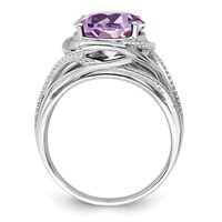 Sterling Silver Rhodium Pink Quartz Ring view 2