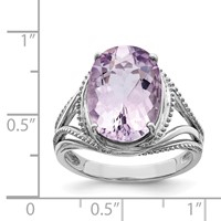 Sterling Silver Rhodium Pink Quartz Ring view 3