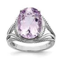 Sterling Silver Rhodium Pink Quartz Ring view 1