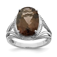 Sterling Silver Rhodium Smoky Quartz Ring view 1