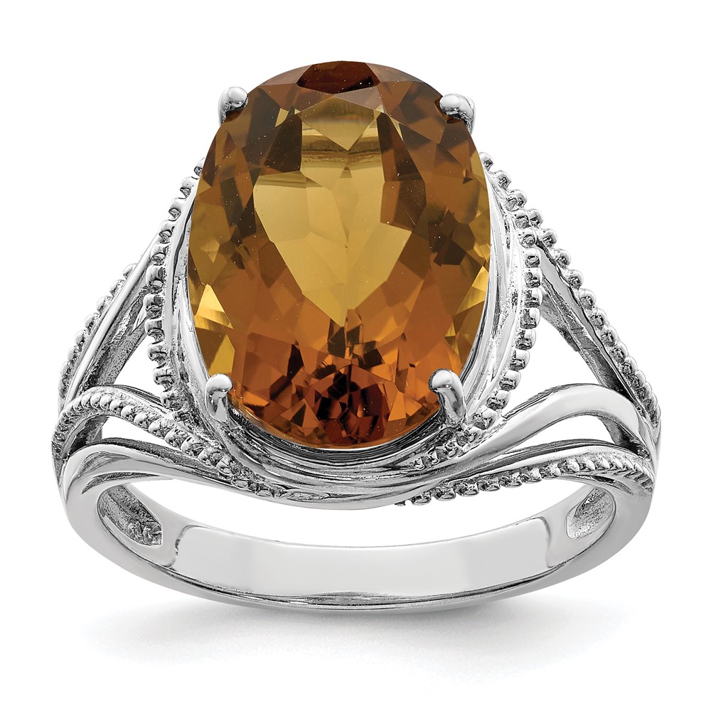 Sterling Silver Rhodium Whiskey Quartz Ring