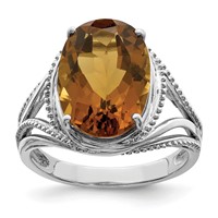 Sterling Silver Rhodium Whiskey Quartz Ring view 1