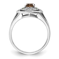 Sterling Silver Rhodium Oval Smoky Quartz & Diam. Ring view 2