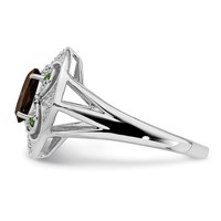 Sterling Silver Rhodium Oval Smoky Quartz & Diam. Ring view 3