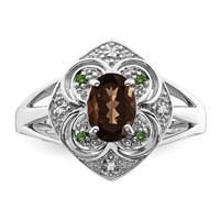 Sterling Silver Rhodium Oval Smoky Quartz & Diam. Ring view 5