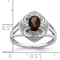 Sterling Silver Rhodium Oval Smoky Quartz & Diam. Ring view 4