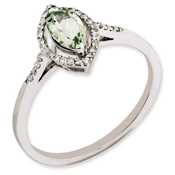 Sterling Silver Rhodium-plated Green Quartz & Diamond Ring