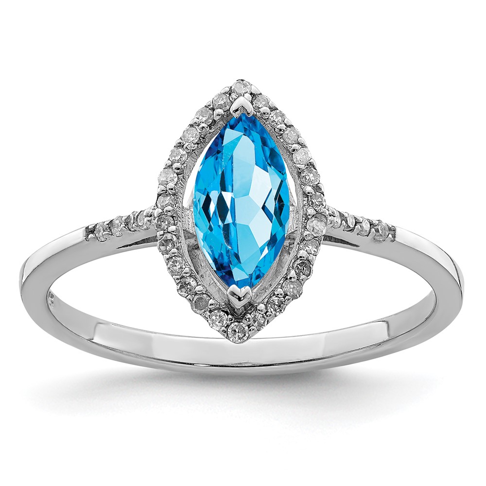 Sterling Silver Rhodium Blue Topaz & Diam. Ring