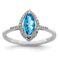 Sterling Silver Rhodium Blue Topaz & Diam. Ring view 1