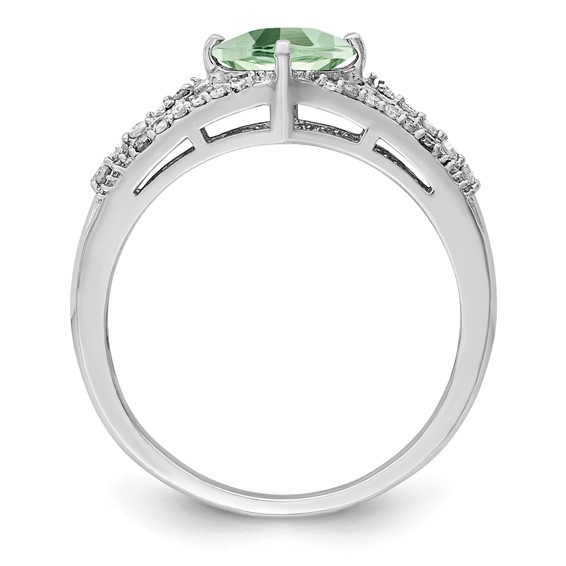 Sterling Silver Rhodium Green Quartz & Diam. Ring