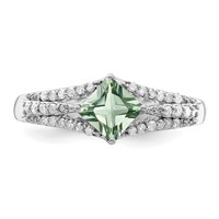 Sterling Silver Rhodium Green Quartz & Diam. Ring view 5