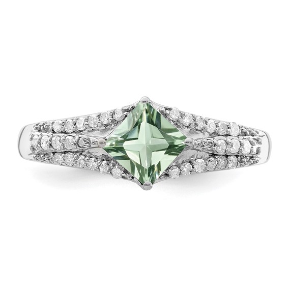 Sterling Silver Rhodium Green Quartz & Diam. Ring