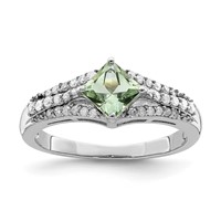 Sterling Silver Rhodium Green Quartz & Diam. Ring view 1
