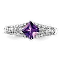 Sterling Silver Rhodium-plated Diamond & Amethyst Ring view 5