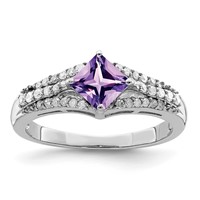Sterling Silver Rhodium-plated Diamond & Amethyst Ring view 1