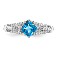 Sterling Silver Rhodium Blue Topaz & Diam. Ring view 5