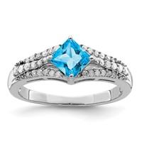 Sterling Silver Rhodium Blue Topaz & Diam. Ring view 1