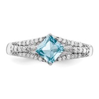 Sterling Silver Rhodium Diam. & Sky Blue Topaz Ring view 5