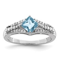 Sterling Silver Rhodium Diam. & Sky Blue Topaz Ring view 1