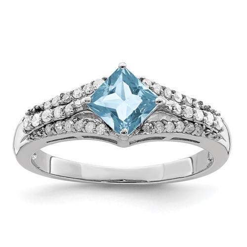 Sterling Silver Rhodium Diam. & Sky Blue Topaz Ring