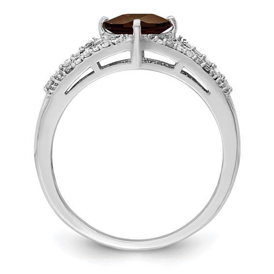 Sterling Silver Rhodium Smoky Quartz & Diam. Ring
