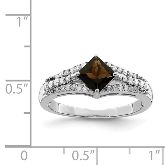 Sterling Silver Rhodium Smoky Quartz & Diam. Ring