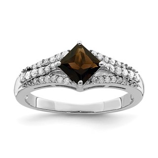 Sterling Silver Rhodium Smoky Quartz & Diam. Ring