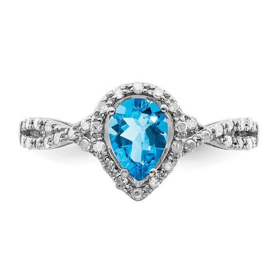 Sterling Silver Rhodium Blue Topaz & Diam. Ring