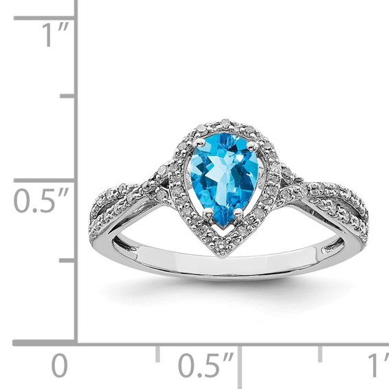 Sterling Silver Rhodium Blue Topaz & Diam. Ring