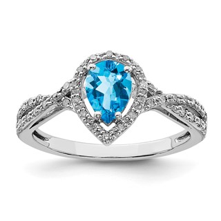 Sterling Silver Rhodium Blue Topaz & Diam. Ring
