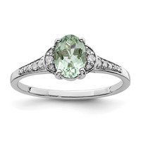 Sterling Silver Rhodium Green Quartz & Diam. Ring view 1