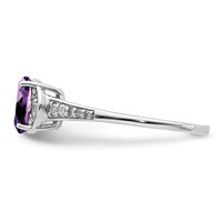 Sterling Silver Rhodium-plated Oval Diamond & Amethyst Ring view 4