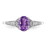 Sterling Silver Rhodium-plated Oval Diamond & Amethyst Ring view 5