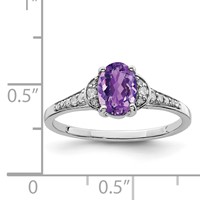 Sterling Silver Rhodium-plated Oval Diamond & Amethyst Ring view 3
