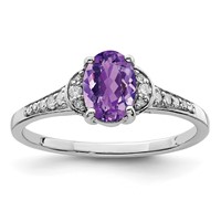 Sterling Silver Rhodium-plated Oval Diamond & Amethyst Ring view 1
