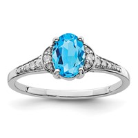 Sterling Silver Rhodium Blue Topaz & Diam. Ring view 1